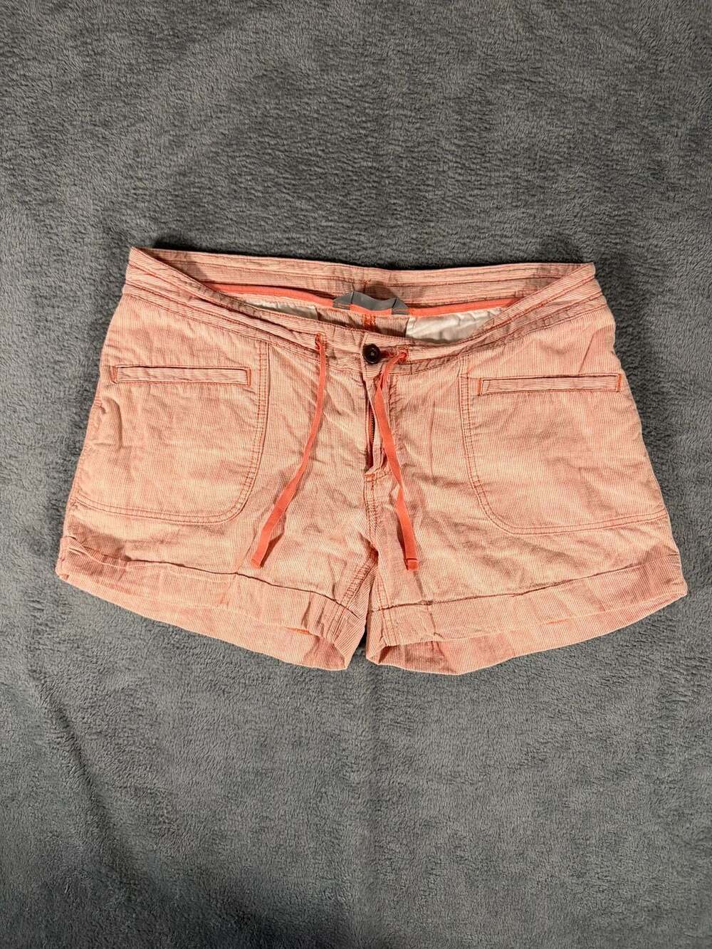 The North Face Linen Shorts Coral Striped Cuffed Drawstring